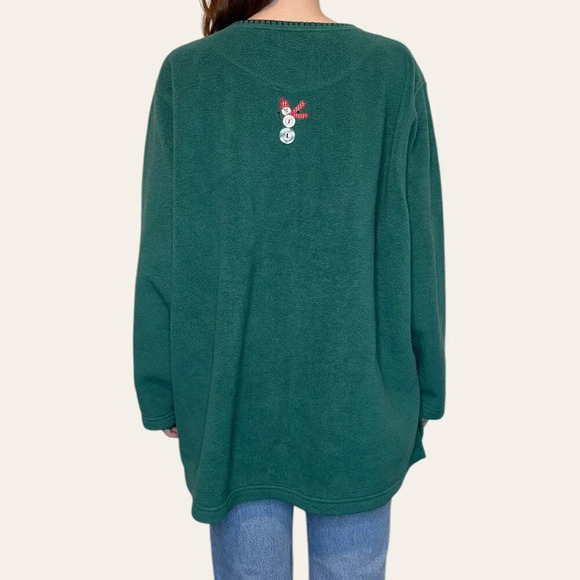 Vintage Fleece Pullover Christmas Snowman Button Embroidered Sweatshirt Crewneck - Picture 5 of 8
